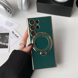 Plating Samsung Cases with Magnetic Ring Holder Cover - CaseShoppe Samsung A12 4G / Dark Green