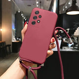 Matte Silicone Samsung Cases with Neck Strap - CaseShoppe For Samsung Galaxy S22 Ultra / Camellia Red