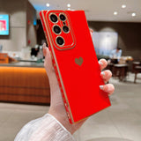 Fashionable Heart Plating Samsung Cases - CaseShoppe For Samsung S22 Ultra / Red