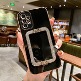 Crystal Square Holder Plating Samsung Cases - CaseShoppe Samsung S22 Ultra / Black / Case And Holder