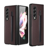 Fashionable Leather Samsung Z Fold Case with Pen Slot - CaseShoppe Brown