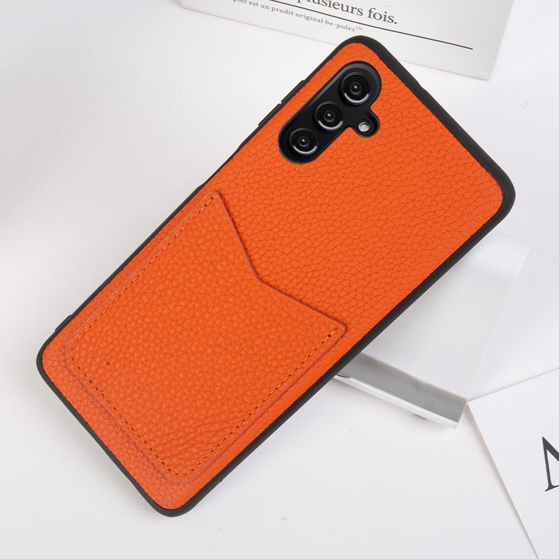 Luxury Genuine Leather Samsung Cases with Storage Pocket - CaseShoppe Samsung S23 Ultra / Orange