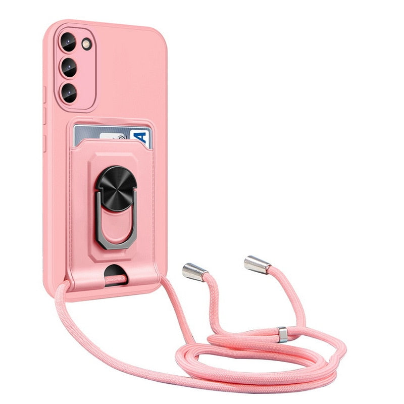 Magnetic Samsung Galaxy Cases with Lanyard Wallet - CaseShoppe For Samsung S23 / Pink