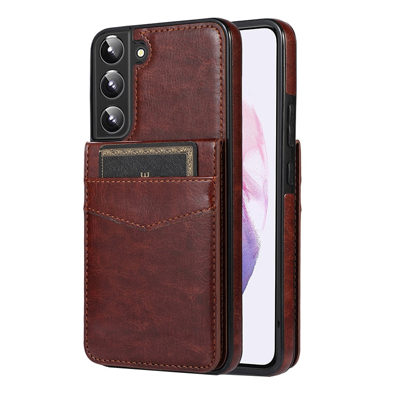 Wallet Card Shock Flip Samsung Galaxy Cases - CaseShoppe For Samsung S23 Ultra / Brown