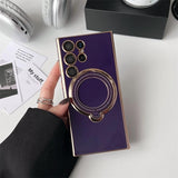 Plating Samsung Cases with Magnetic Ring Holder Cover - CaseShoppe Samsung A13 5G / Purple
