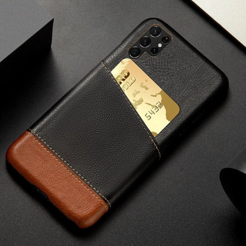 Luxury Slim Wallet Samsung Galaxy Cases - CaseShoppe For Samsung S23 Ultra / Black-Brown