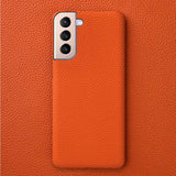 Litchi Texture Samsung Galaxy Cases - CaseShoppe For Samsung S21 / Orange