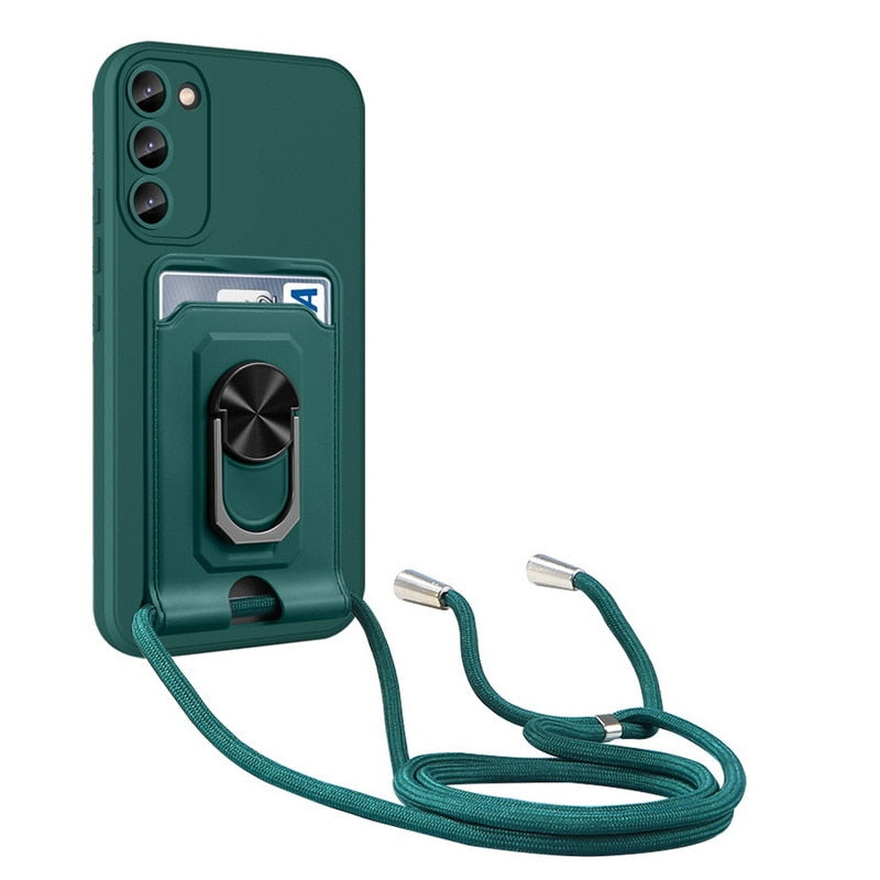 Magnetic Samsung Galaxy Cases with Lanyard Wallet - CaseShoppe For Samsung S23 / Dark Green