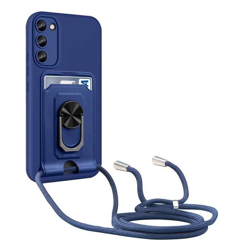 Magnetic Samsung Galaxy Cases with Lanyard Wallet - CaseShoppe For Samsung S23 / Blue