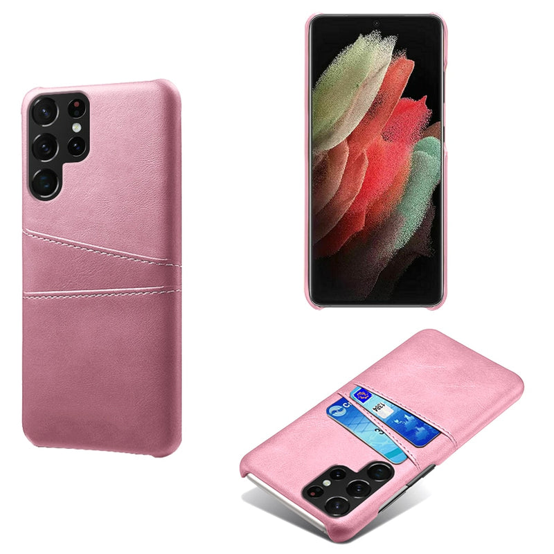 Dual Credit Card Slots Leather Samsung Cases - CaseShoppe Samsung S22 Ultra / Pink