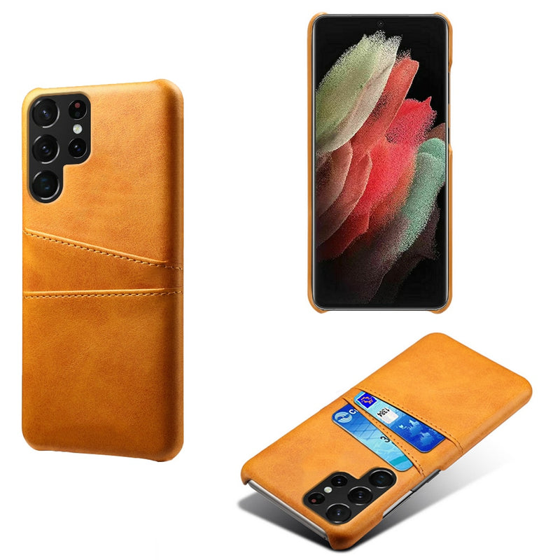 Dual Credit Card Slots Leather Samsung Cases - CaseShoppe Samsung S22 Ultra / Orange