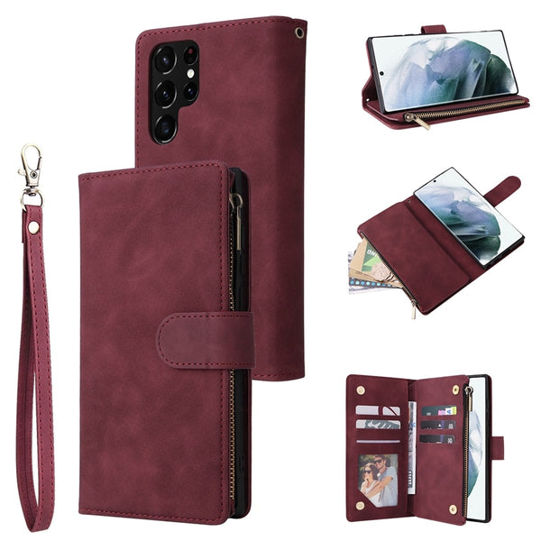 Retro Flip Leather Wallet Samsung Cases - CaseShoppe Samsung Galaxy S23 Ultra / Wine red