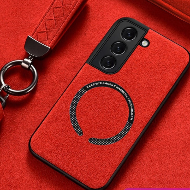 Luxury Leather Wireless Charging Samsung Cases - CaseShoppe Samsung Galaxy S22 / Red
