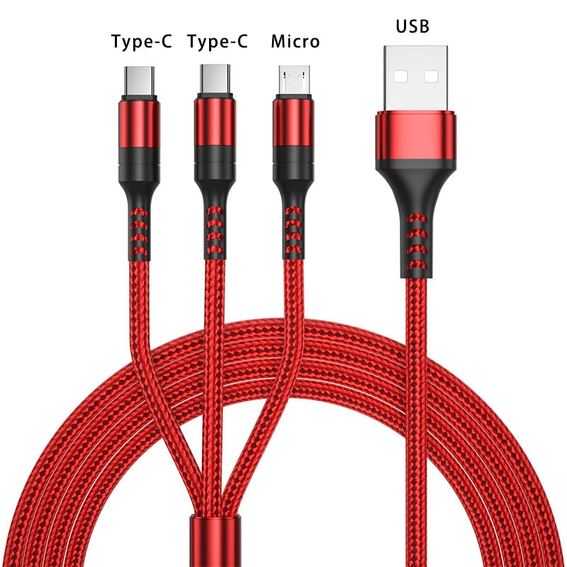 3 in 1 Fast Charging USB Cables - CaseShoppe 1 MICRO 2 TYPE-C / 1 m