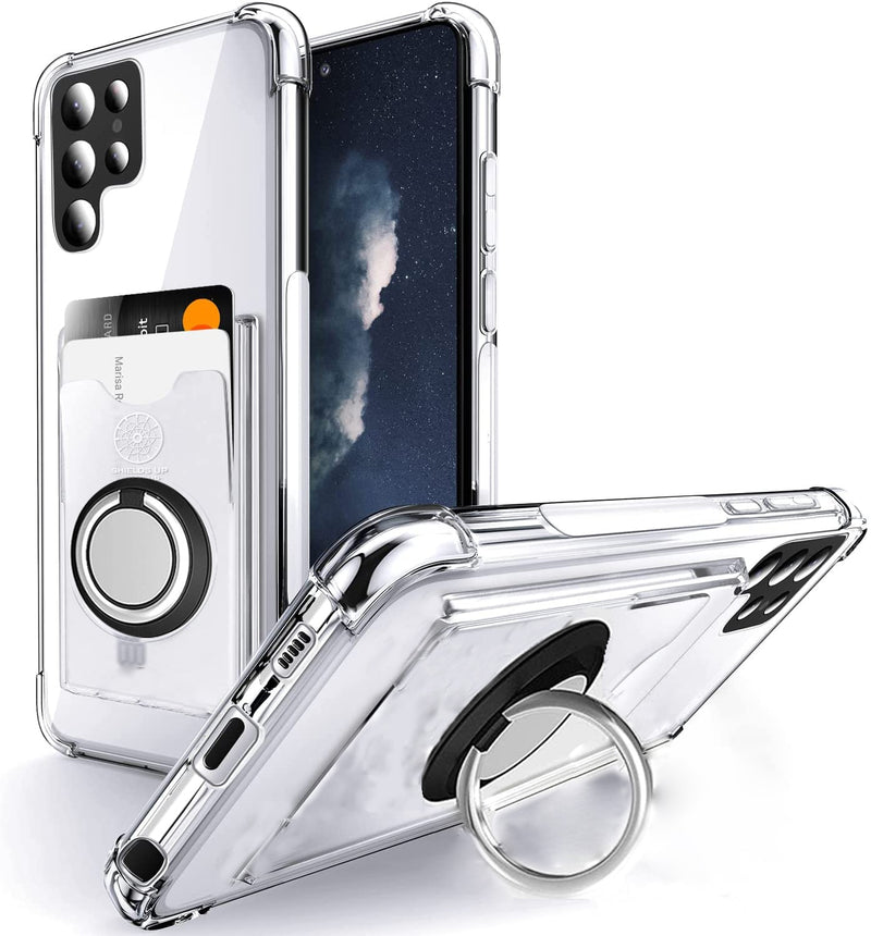 Transparent Card Slot & Kickstand Samsung Cases - CaseShoppe Black Ring / Samsung S23 Ultra