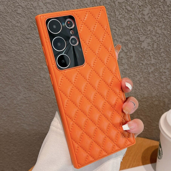 Luxury Leather Diamond Lattice Samsung S23 Cases - CaseShoppe Samsung S23 / Orange