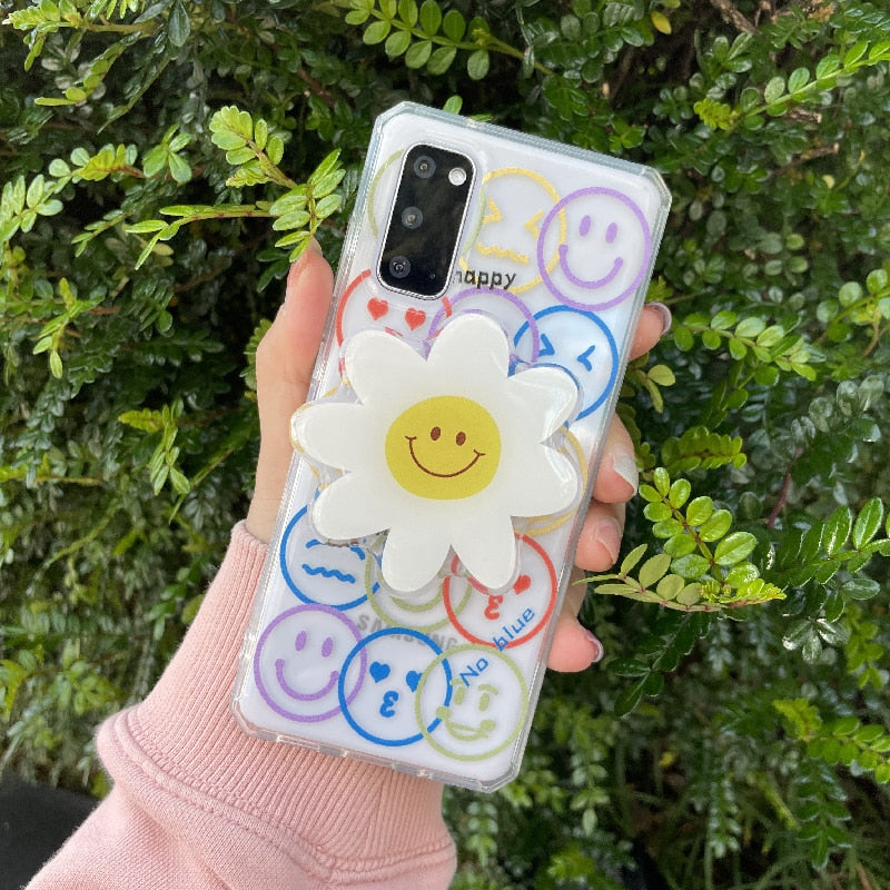 Smiley Daisy Flower Transparent Samsung Cases