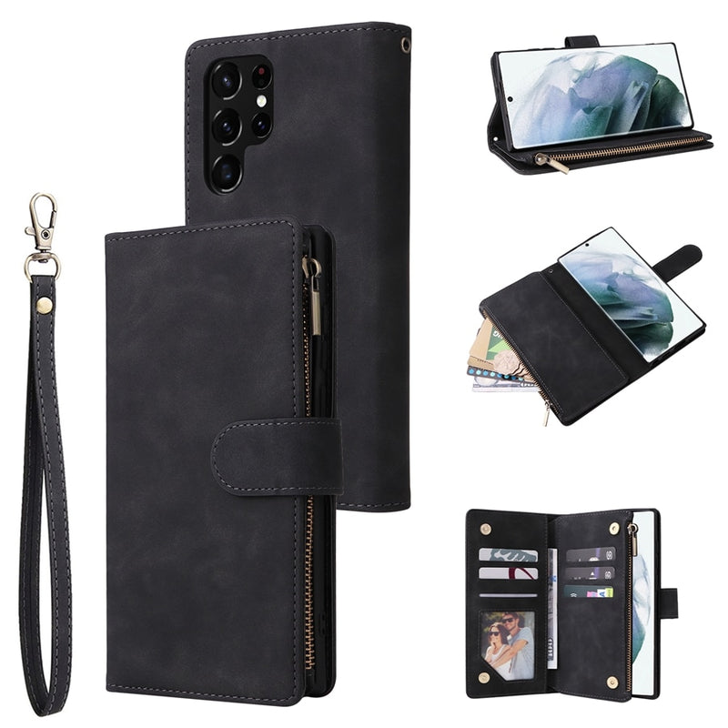 Retro Flip Leather Wallet Samsung Cases - CaseShoppe Samsung Galaxy S23 Ultra / Black
