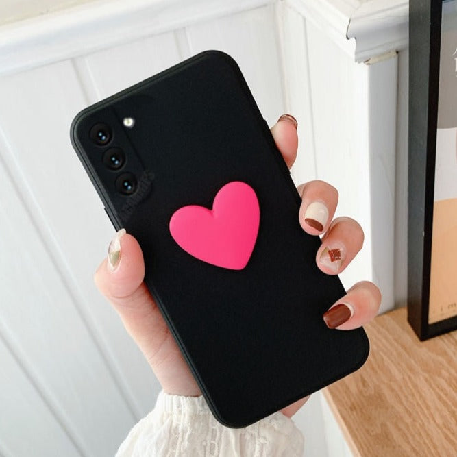 3D Heart Liquid Silicone Samsung Cases - CaseShoppe Samsung S22 Ultra / Black