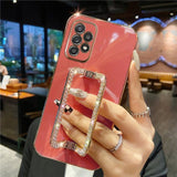 Crystal Square Holder Plating Samsung Cases - CaseShoppe Samsung S22 Ultra / Camellia Red / Case And Holder