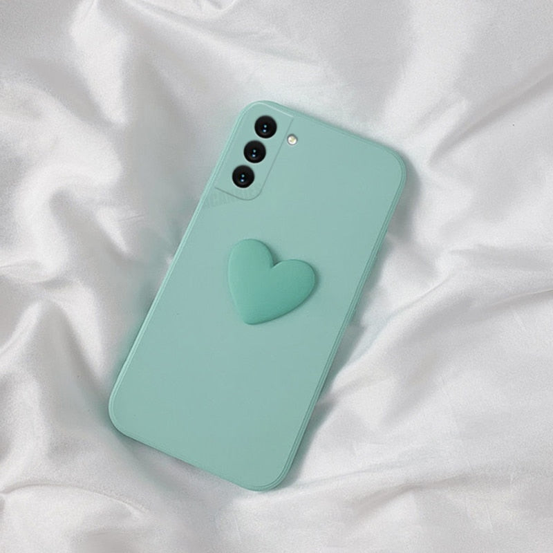 3D Heart Liquid Silicone Samsung Cases - CaseShoppe Samsung S22 Ultra / Cyan