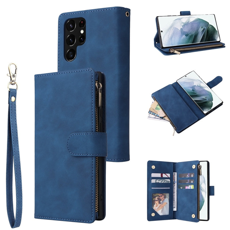 Retro Flip Leather Wallet Samsung Cases - CaseShoppe Samsung Galaxy S23 Ultra / Blue