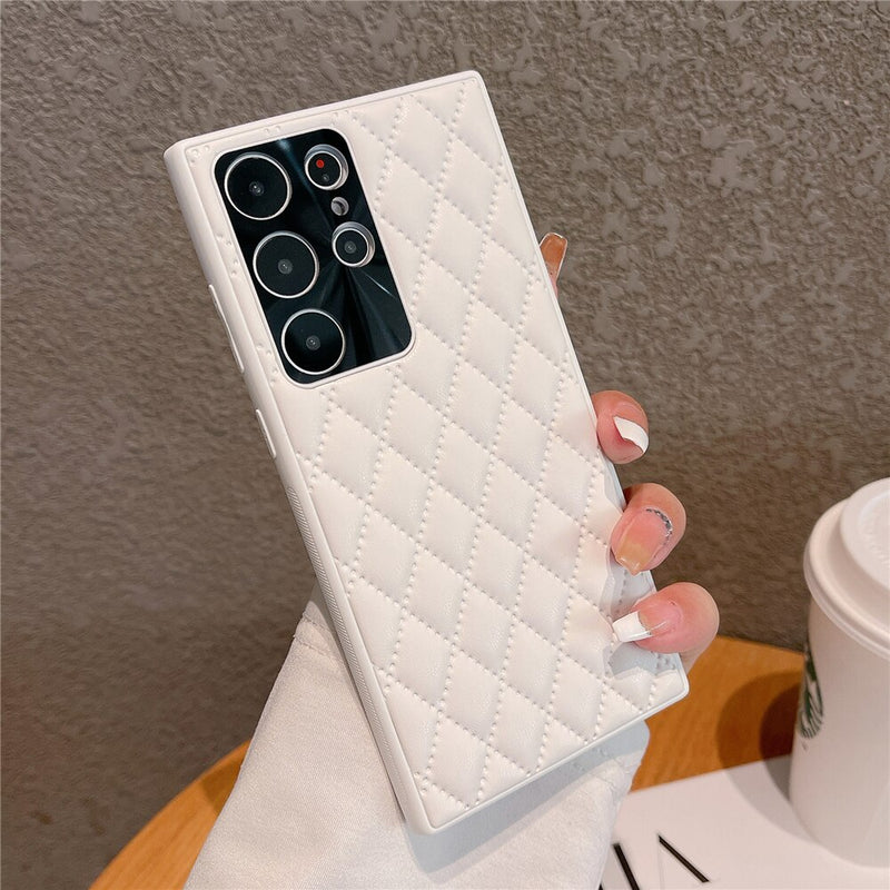 Luxury Leather Diamond Lattice Samsung S23 Cases - CaseShoppe Samsung S23 / White