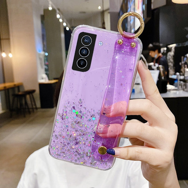 Bling Glitter Wrist Strap Samsung Cases - CaseShoppe Samsung Galaxy S23 Ultra / Purple