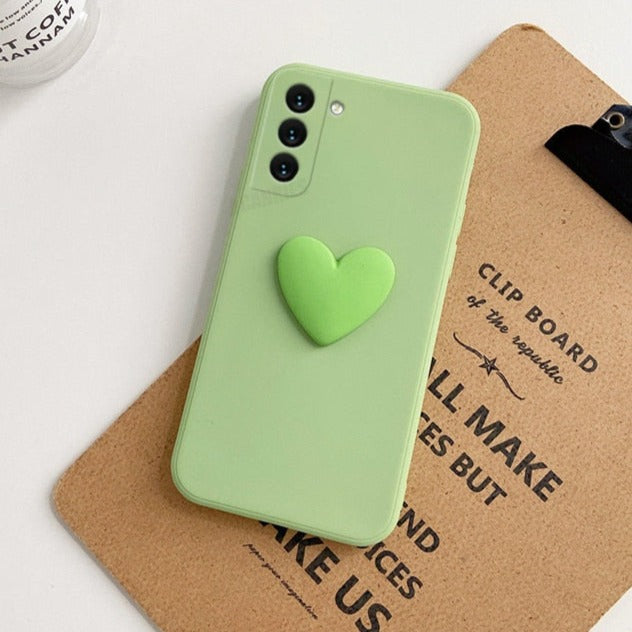 3D Heart Liquid Silicone Samsung Cases - CaseShoppe Samsung S22 Ultra / Green