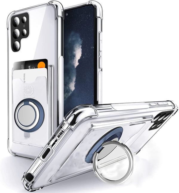 Transparent Card Slot & Kickstand Samsung Cases - CaseShoppe Blue Ring / Samsung S23 Ultra