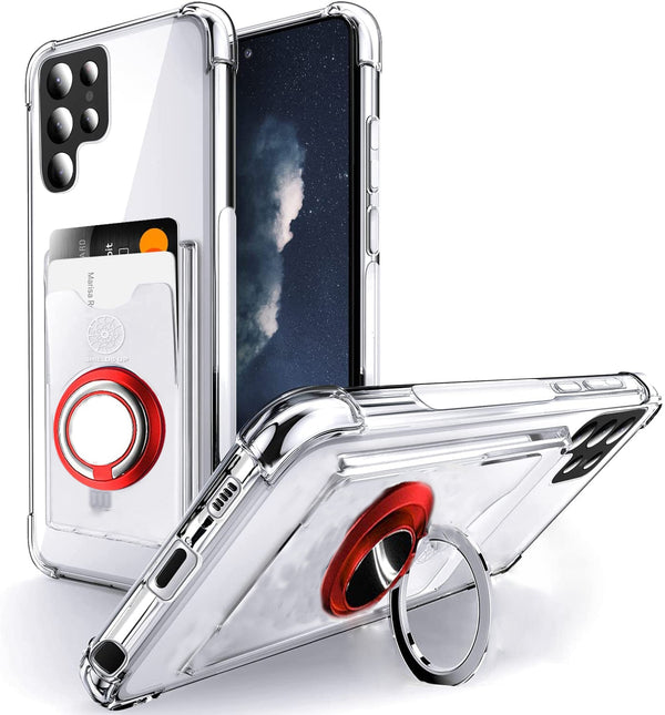 Transparent Card Slot & Kickstand Samsung Cases - CaseShoppe Red Ring / Samsung S23 Ultra