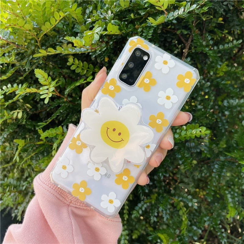 Smiley Daisy Flower Transparent Samsung Cases