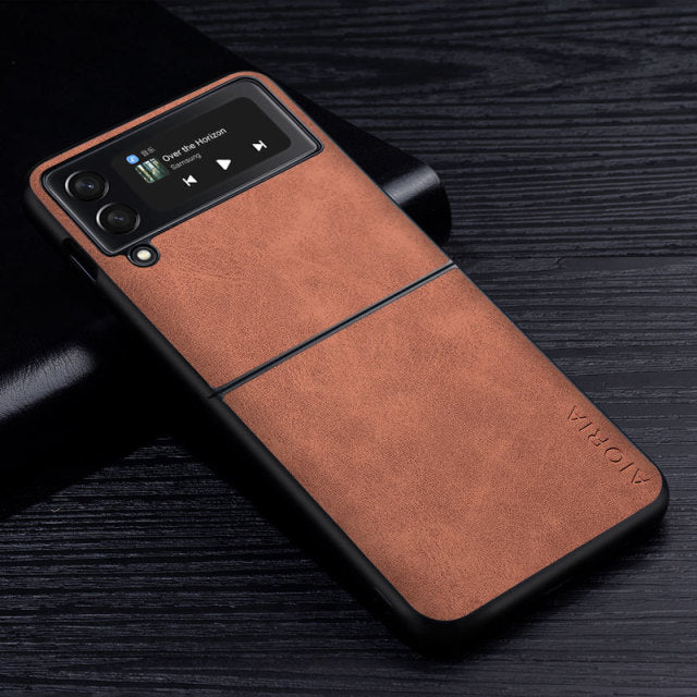 Premium PU Leather Samsung Z Flip Case - CaseShoppe Galaxy Z Flip3 5G / Brown