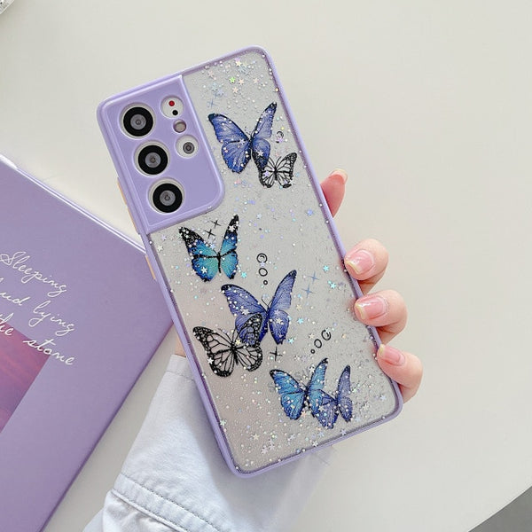 Butterfly Glitter Samsung Cases - CaseShoppe For Samsung S21 Ultra / Purple