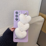 Plush Heart Samsung Case with Bracelet - CaseShoppe For Samsung S21 Ultra / Purple