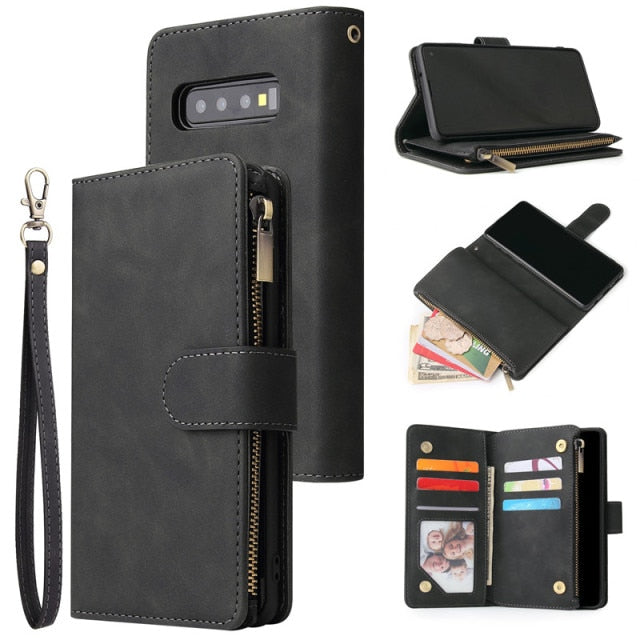 Retro Wallet Samsung Leather Cases - CaseShoppe Samsung S22 Ultra / Black