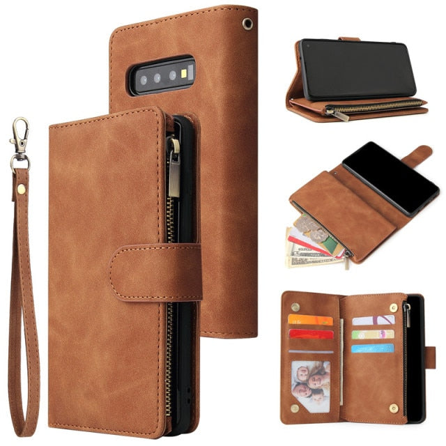 Retro Wallet Samsung Leather Cases - CaseShoppe Samsung S22 Ultra / Brown